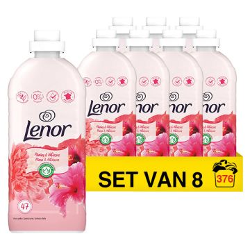 Aanbieding: Lenor Wasverzachter Pioenroos & Hibiscus 987 ml (8 flessen - 376 wasbeurten)