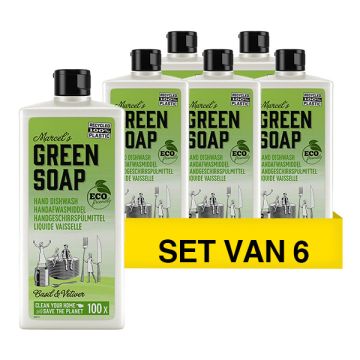 Aanbieding: Marcel's Green Soap Afwasmiddel Basilicum & Vetiver (6 flessen - 500 ml)