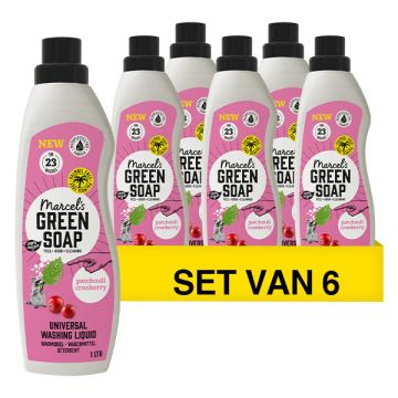 Aanbieding: Marcel's Green Soap Vloeibaar Wasmiddel Patchouli & Cranberry 1 Liter (6 flessen - 138 w