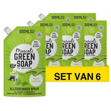 Aanbieding: Marcel's Green Soap allesreiniger Basilicum en Vetiver navulling (6 flessen - 3000 ml)