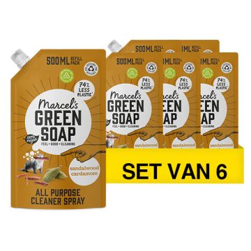 Aanbieding: Marcel's Green Soap allesreiniger spray Sandelhout en Kardemom navulling (6 zakken- 3000