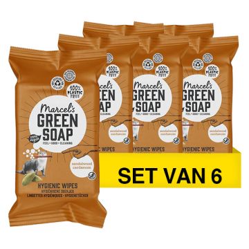 Aanbieding: 6x Marcel's Green Soap hygiënische doekjes sandelhout & kardemom (60 stuks)