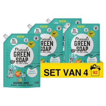 Aanbieding: 4x Marcel's Green Soap wasmiddel perzik en jasmijn navulling (23 wasbeurten)