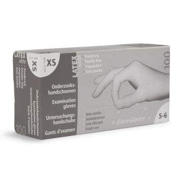 Latex handschoen maat XS poedervrij (Eurogloves, wit, 100 stuks)