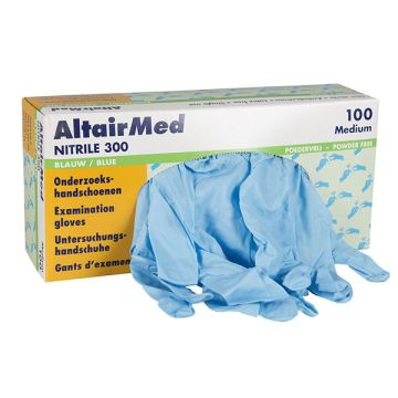 Nitril handschoen maat M poedervrij (AltairMed, blauw, 300mm, 100 stuks)