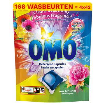 Aanbieding: Omo Wascapsules Rose Blossom (4 zakken - 168 wasbeurten)