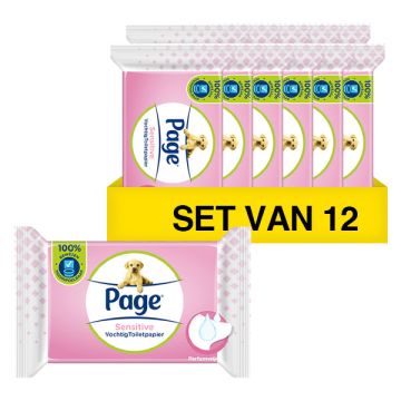 Aanbieding: 12 x Page vochtig toiletpapier Sensitive 38 doekjes