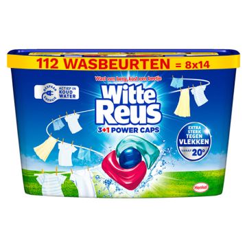 Aanbieding: Witte Reus Wasmiddel Capsules 3+1 Power Caps (8 dozen - 112 wasbeurten)