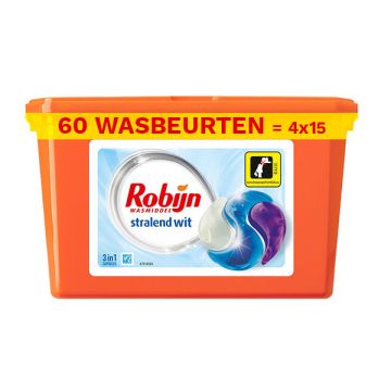 Aanbieding: Robijn 3-in-1 Wasmiddel Capsules Stralend Wit (4 dozen - 60 wasbeurten)