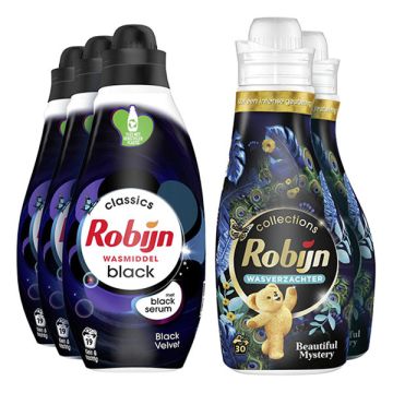 Aanbieding: Robijn Perfect Match Wasmiddel & Wasverzachter Black Velvet & Beautiful Mystery (5 fless