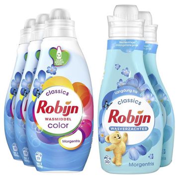 Aanbieding: Robijn Perfect Match Wasmiddel & Wasverzachter Morgenfris (5 flessen - 57 wasbeurten)