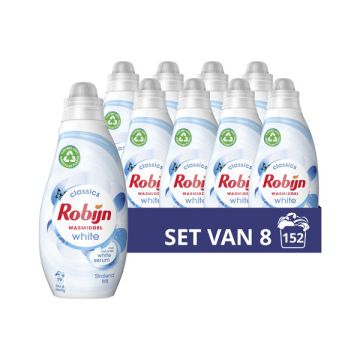 Aanbieding: Robijn Klein & Krachtig Vloeibaar Wasmiddel Stralend Wit 665 ml (8 flessen - 152 wasbeur