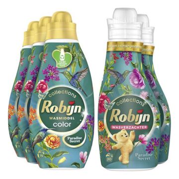 Aanbieding: Robijn Perfect Match Wasmiddel & Wasverzachter Paradise Secret (5 flessen - 57 wasbeurte