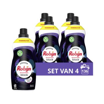 Aanbieding: Robijn Klein & Krachtig Vloeibaar Wasmiddel Black Velvet 1190 ml (4 flessen - 136 wasbeu