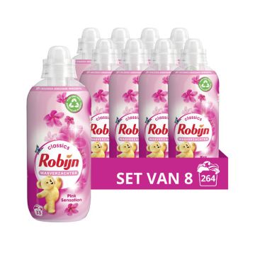 Aanbieding: Robijn wasverzachter Pink Sensation 825 ml (8 flessen - 264 wasbeurten)