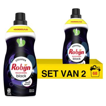 Aanbieding: Robijn Klein & Krachtig Vloeibaar wasmiddel Black Velvet 1190 ml (2 flessen - 68 wasbeur