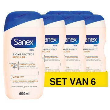 Aanbieding: Sanex Biomeprotect Micellar Vitality Douchegel (6 flessen - 400 ml)