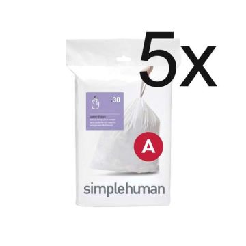 Vuilniszakken met trekband 4.5 liter | Simplehuman code A | 5 x 30 stuks