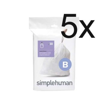 Vuilniszakken met trekband 6 liter | Simplehuman code B | 5 x 30 stuks