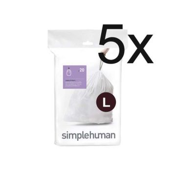 Vuilniszakken met trekband 18 liter | Simplehuman code L | 5 x 20 stuks