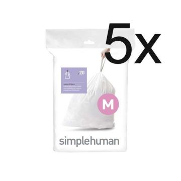 Vuilniszakken met trekband 45 liter | Simplehuman code M | 5 x 20 stuks