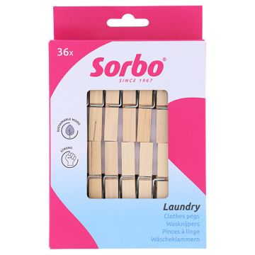 Sorbo Wasknijpers Hout (36 stuks)