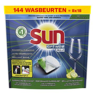 Aanbieding: Sun Optimum All-In-1 Vaatwascapsules Citroen (8 dozen - 144 vaatwasbeurten)