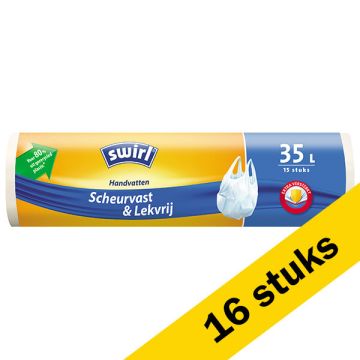 Aanbieding: 16x Vuilniszakken met handvatten 35 liter | Scheurvast & lekvrij | 15 stuks | Swirl