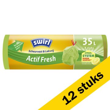 Aanbieding: 12x Swirl vuilniszakken scheurvast & lekvrij Actif Fresh 35 liter (9 stuks)