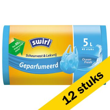 Aanbieding: 12x Swirl vuilniszakken handvat Ocean voor pedaalemmers 5 liter (45 stuks)