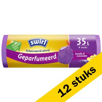 Aanbieding: 12x Swirl vuilniszakken trekband vanille en lavendel voor pedaalemmers 35 liter (9 stuks