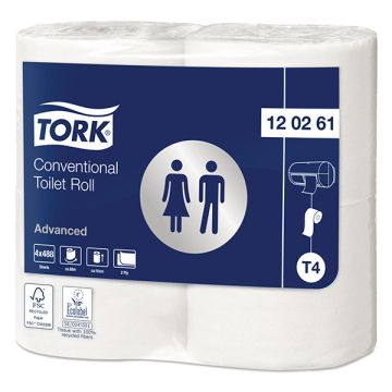 Toiletpapier traditioneel Tork 120261 2-laags | 24 rollen | Geschikt voor Tork T4 dispenser