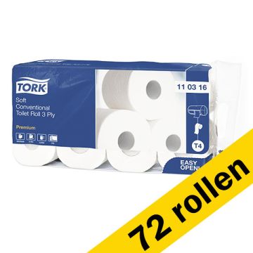 Toiletpapier traditioneel Tork 110316 3-laags | 72 rollen | Geschikt voor Tork T4 dispenser