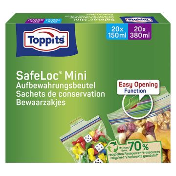 Toppits Safeloc Mini Zip-Zakjes | 150 ml + 380 ml | 20 + 20 zakjes