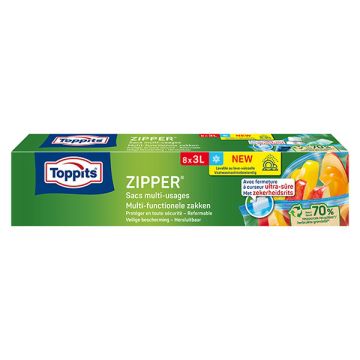 Toppits Multi functionele Zipper zakjes | 3 liter | 8 zakjes